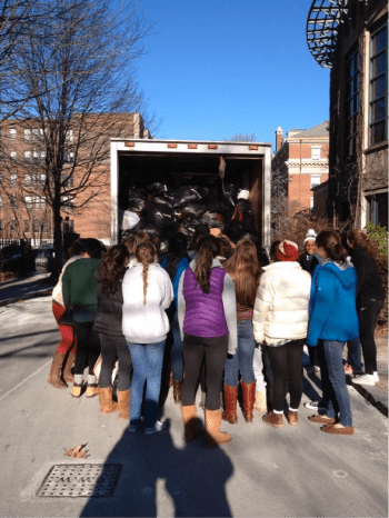 Seniors help load coats